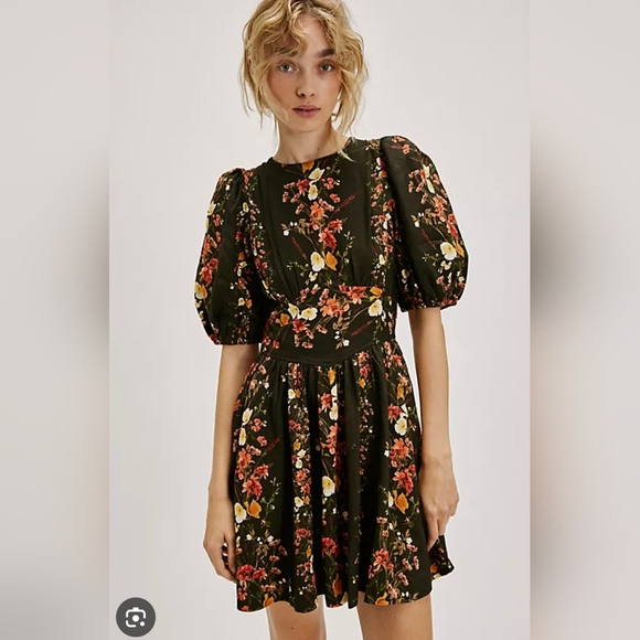Free People Dresses & Skirts - Free People Saylor Roseanne Floral Mini Dress Open Back Puff Sleeve NWT M